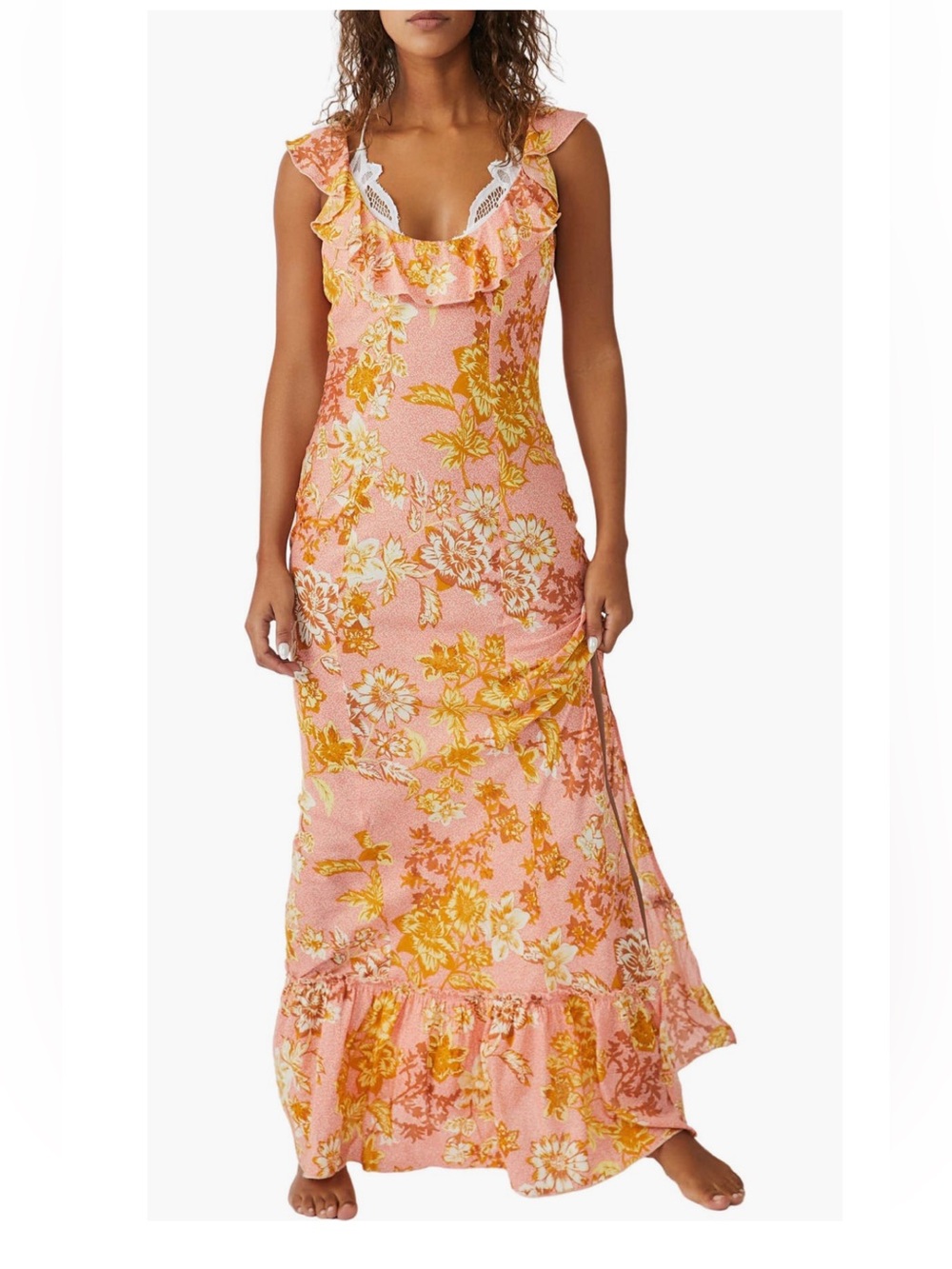 Intimately Free People Remind Me Maxi Slip Dress In Coral Combo